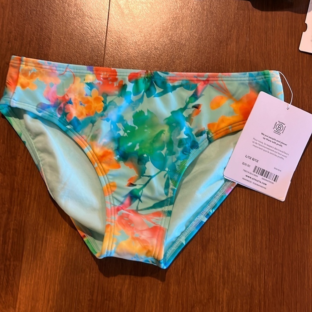 Athleta Girl two piece Lumen Floral Mock Rashguard Sz Med/10 & Bottoms Sz L/12. - Picture 6 of 9